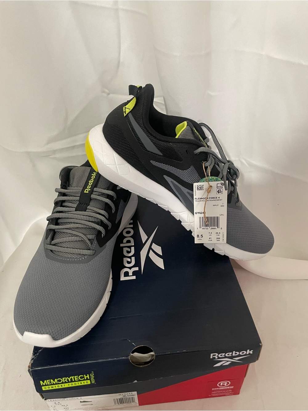 Reebok Gray, Black & Neon Yellow Men's Training Sneakers